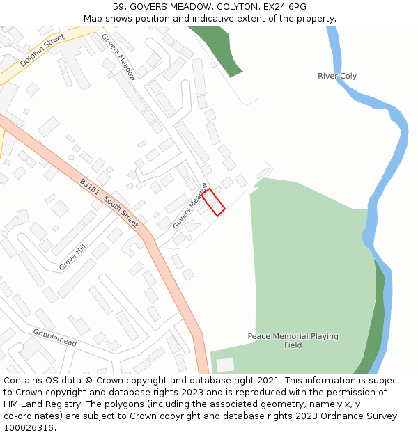 59, GOVERS MEADOW, COLYTON, EX24 6PG: Location map and indicative extent of plot