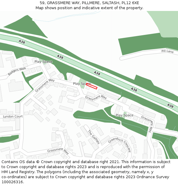 59, GRASSMERE WAY, PILLMERE, SALTASH, PL12 6XE: Location map and indicative extent of plot