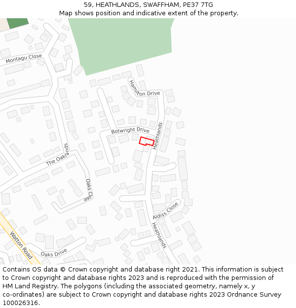 59, HEATHLANDS, SWAFFHAM, PE37 7TG: Location map and indicative extent of plot
