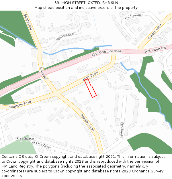 59, HIGH STREET, OXTED, RH8 9LN: Location map and indicative extent of plot