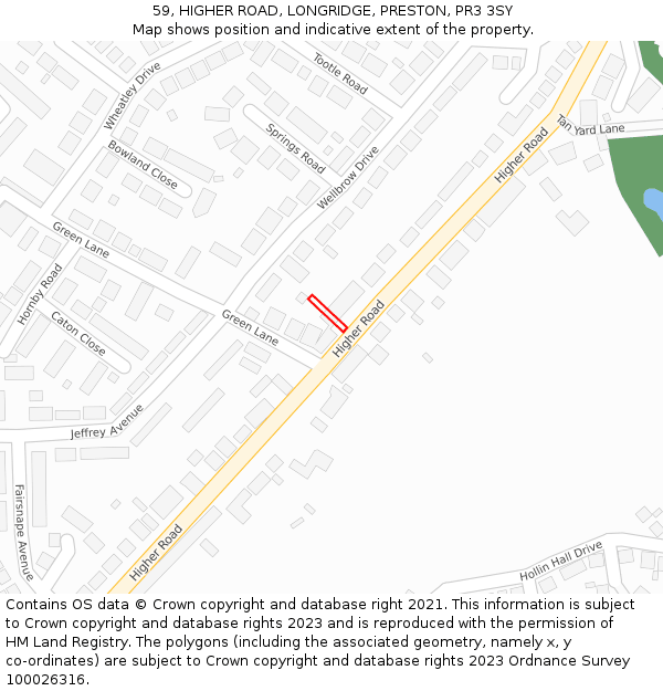 59, HIGHER ROAD, LONGRIDGE, PRESTON, PR3 3SY: Location map and indicative extent of plot
