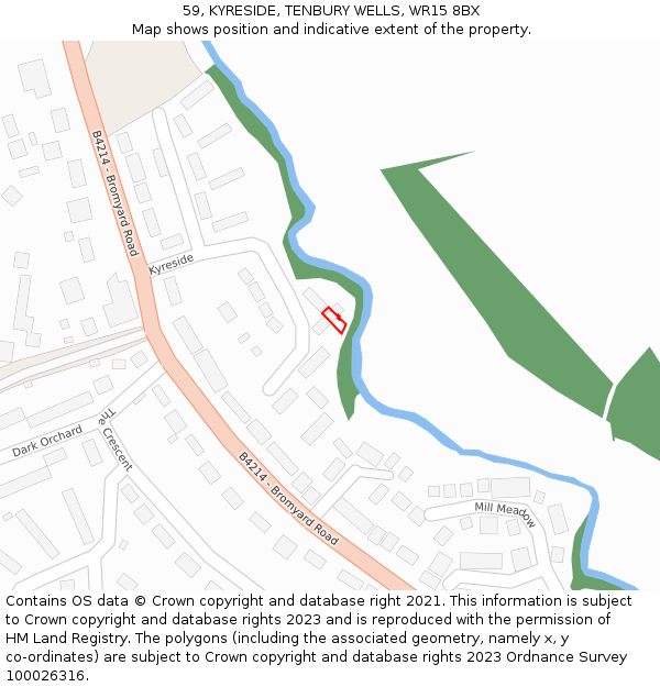 59, KYRESIDE, TENBURY WELLS, WR15 8BX: Location map and indicative extent of plot