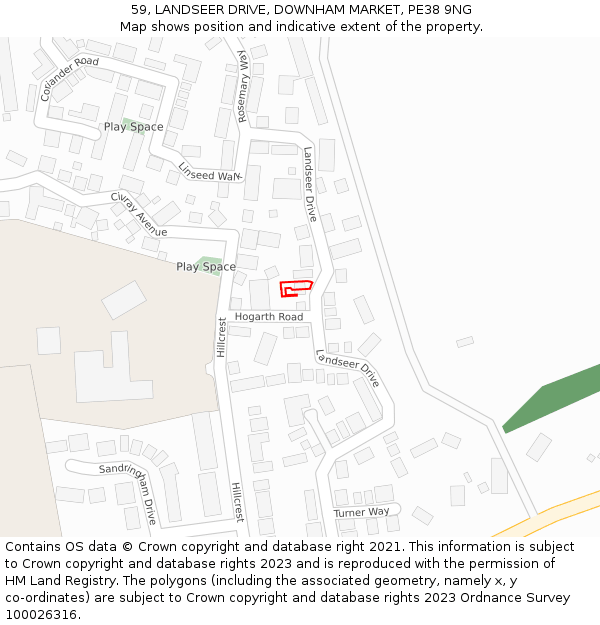 59, LANDSEER DRIVE, DOWNHAM MARKET, PE38 9NG: Location map and indicative extent of plot