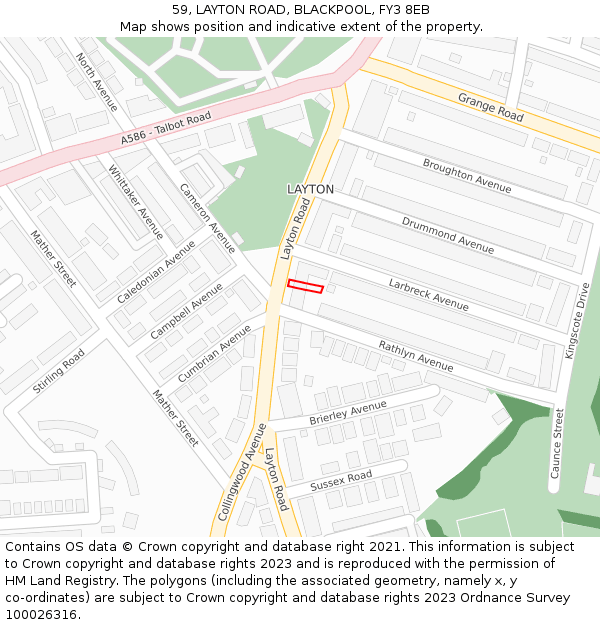 59, LAYTON ROAD, BLACKPOOL, FY3 8EB: Location map and indicative extent of plot