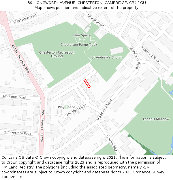 59, LONGWORTH AVENUE, CHESTERTON, CAMBRIDGE, CB4 1GU: Location map and indicative extent of plot