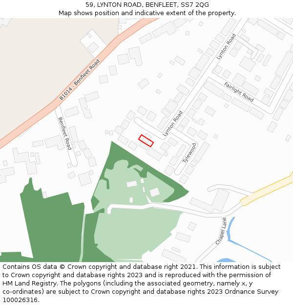 59, LYNTON ROAD, BENFLEET, SS7 2QG: Location map and indicative extent of plot