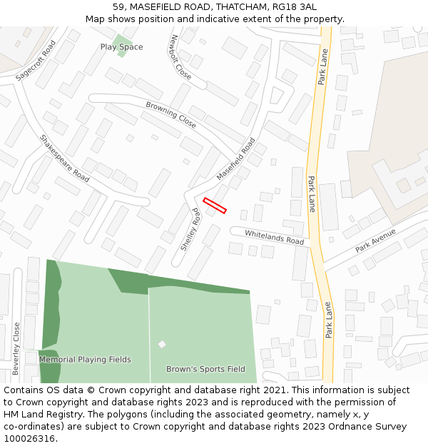 59, MASEFIELD ROAD, THATCHAM, RG18 3AL: Location map and indicative extent of plot