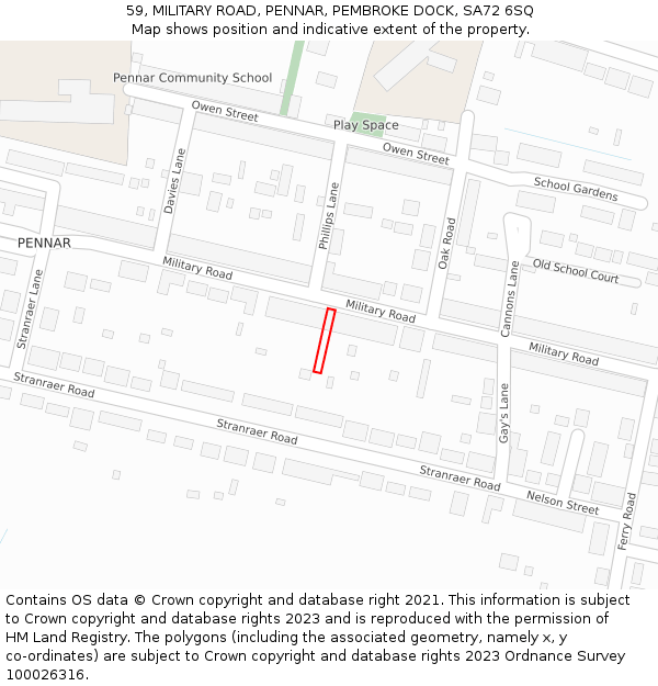 59, MILITARY ROAD, PENNAR, PEMBROKE DOCK, SA72 6SQ: Location map and indicative extent of plot