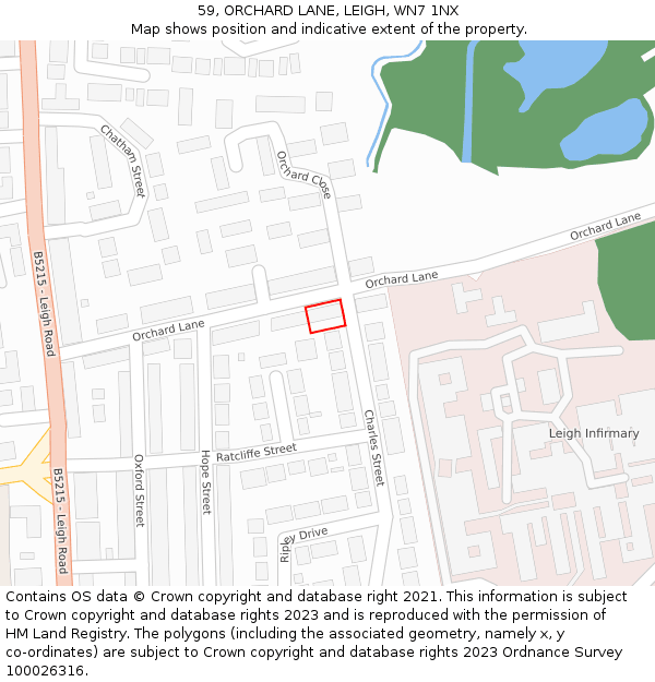 59, ORCHARD LANE, LEIGH, WN7 1NX: Location map and indicative extent of plot