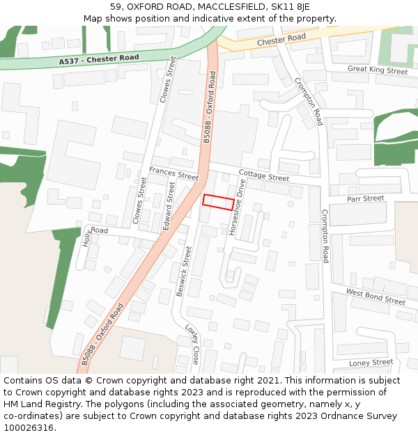 59, OXFORD ROAD, MACCLESFIELD, SK11 8JE: Location map and indicative extent of plot