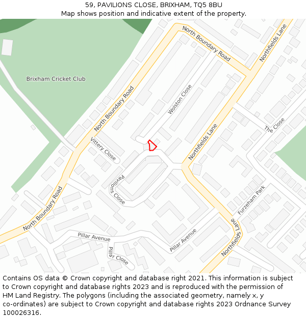 59, PAVILIONS CLOSE, BRIXHAM, TQ5 8BU: Location map and indicative extent of plot
