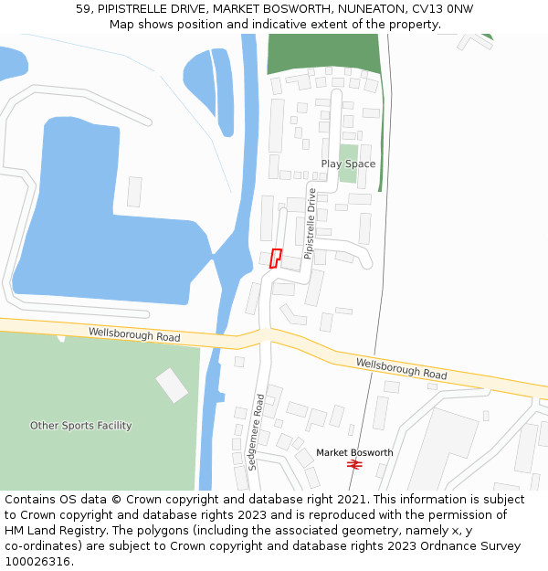59, PIPISTRELLE DRIVE, MARKET BOSWORTH, NUNEATON, CV13 0NW: Location map and indicative extent of plot