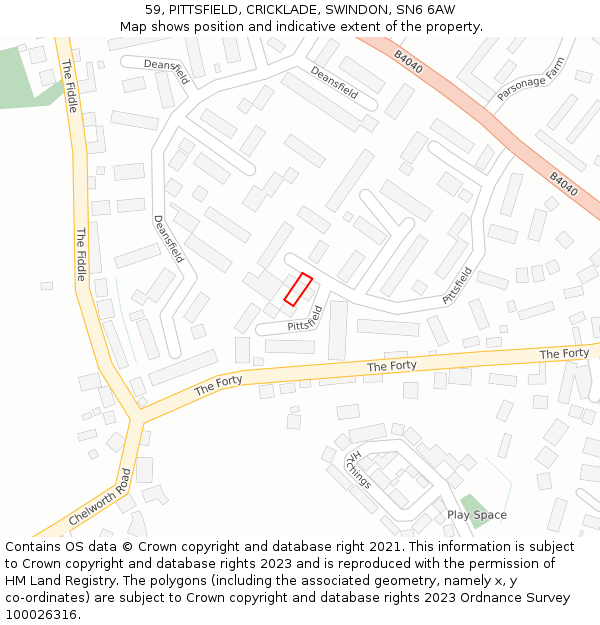 59, PITTSFIELD, CRICKLADE, SWINDON, SN6 6AW: Location map and indicative extent of plot