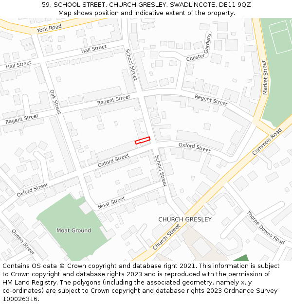 59, SCHOOL STREET, CHURCH GRESLEY, SWADLINCOTE, DE11 9QZ: Location map and indicative extent of plot