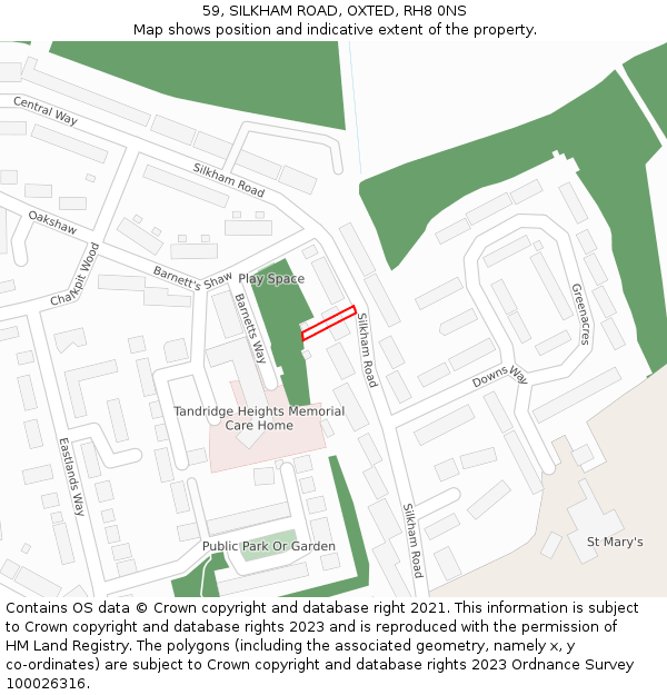59, SILKHAM ROAD, OXTED, RH8 0NS: Location map and indicative extent of plot