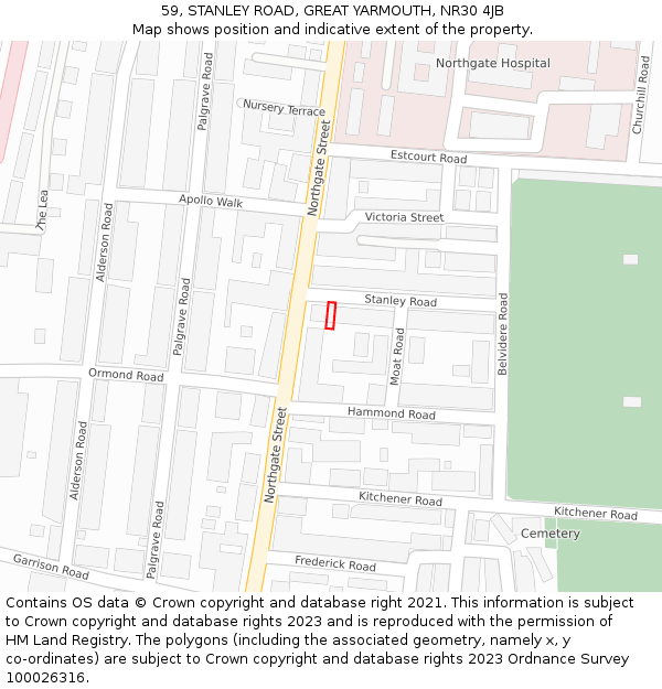 59, STANLEY ROAD, GREAT YARMOUTH, NR30 4JB: Location map and indicative extent of plot