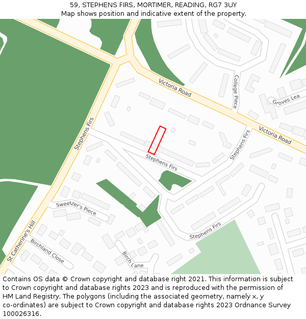 59, STEPHENS FIRS, MORTIMER, READING, RG7 3UY: Location map and indicative extent of plot