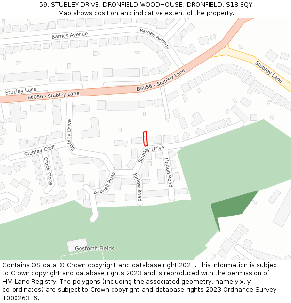 59, STUBLEY DRIVE, DRONFIELD WOODHOUSE, DRONFIELD, S18 8QY: Location map and indicative extent of plot