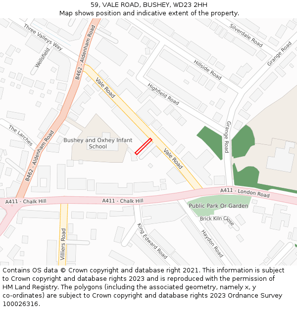 59, VALE ROAD, BUSHEY, WD23 2HH: Location map and indicative extent of plot