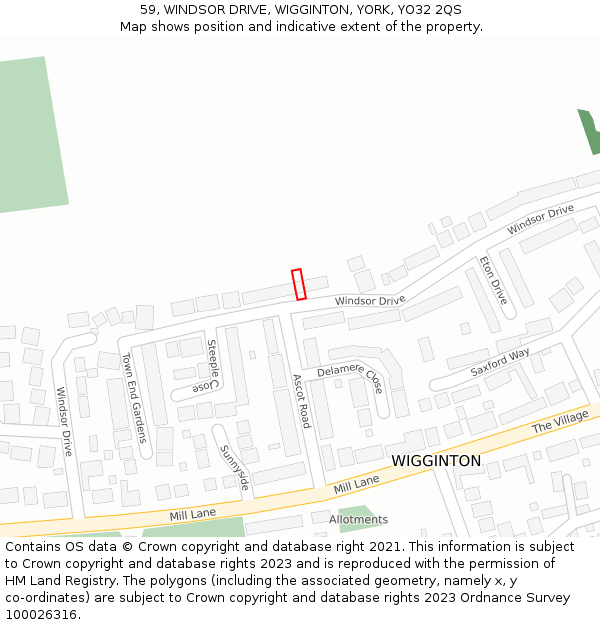 59, WINDSOR DRIVE, WIGGINTON, YORK, YO32 2QS: Location map and indicative extent of plot