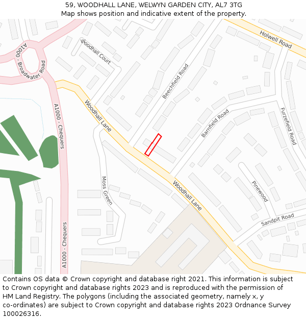 59, WOODHALL LANE, WELWYN GARDEN CITY, AL7 3TG: Location map and indicative extent of plot