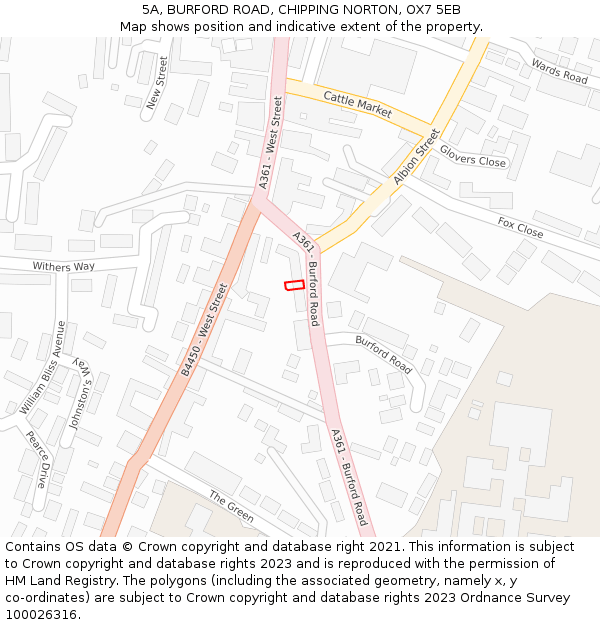 5A, BURFORD ROAD, CHIPPING NORTON, OX7 5EB: Location map and indicative extent of plot