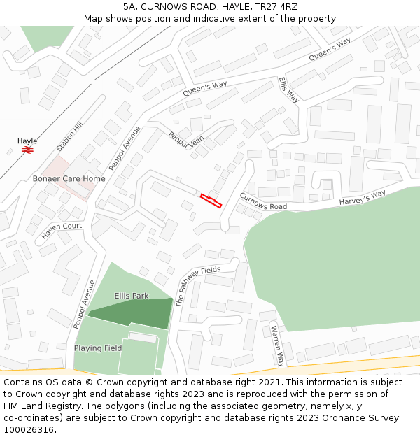 5A, CURNOWS ROAD, HAYLE, TR27 4RZ: Location map and indicative extent of plot