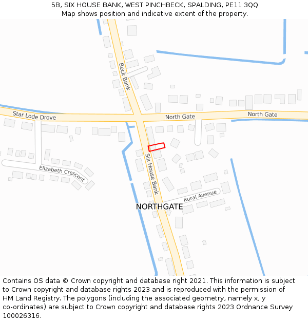 5B, SIX HOUSE BANK, WEST PINCHBECK, SPALDING, PE11 3QQ: Location map and indicative extent of plot