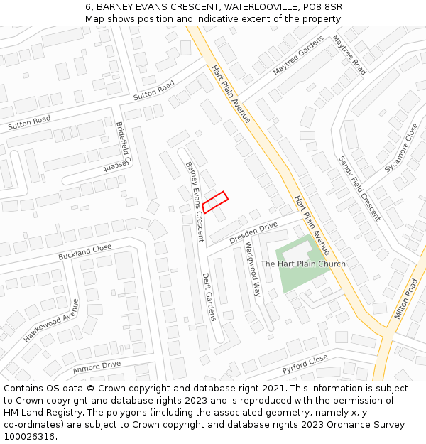 6, BARNEY EVANS CRESCENT, WATERLOOVILLE, PO8 8SR: Location map and indicative extent of plot