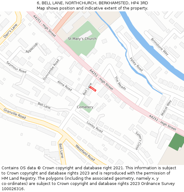 6, BELL LANE, NORTHCHURCH, BERKHAMSTED, HP4 3RD: Location map and indicative extent of plot