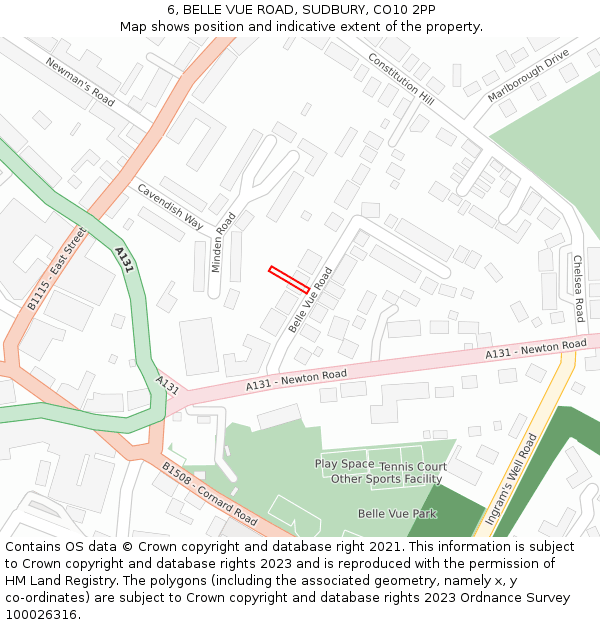 6, BELLE VUE ROAD, SUDBURY, CO10 2PP: Location map and indicative extent of plot
