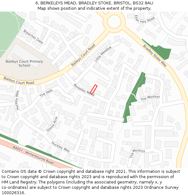 6, BERKELEYS MEAD, BRADLEY STOKE, BRISTOL, BS32 8AU: Location map and indicative extent of plot