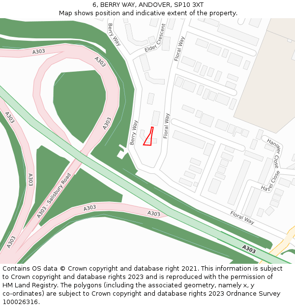 6, BERRY WAY, ANDOVER, SP10 3XT: Location map and indicative extent of plot