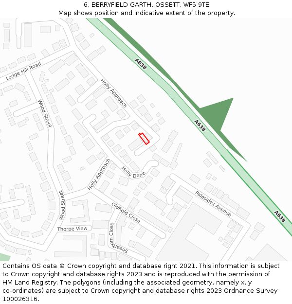 6, BERRYFIELD GARTH, OSSETT, WF5 9TE: Location map and indicative extent of plot