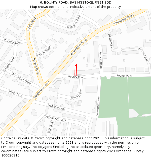 6, BOUNTY ROAD, BASINGSTOKE, RG21 3DD: Location map and indicative extent of plot