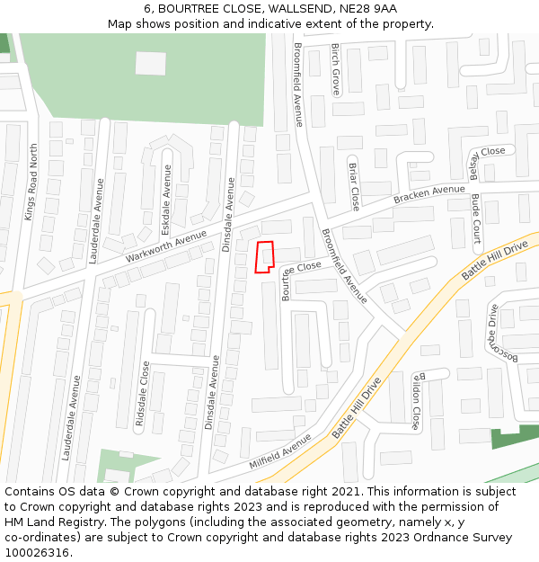 6, BOURTREE CLOSE, WALLSEND, NE28 9AA: Location map and indicative extent of plot