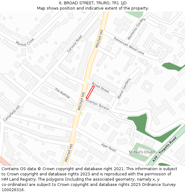 6, BROAD STREET, TRURO, TR1 1JD: Location map and indicative extent of plot