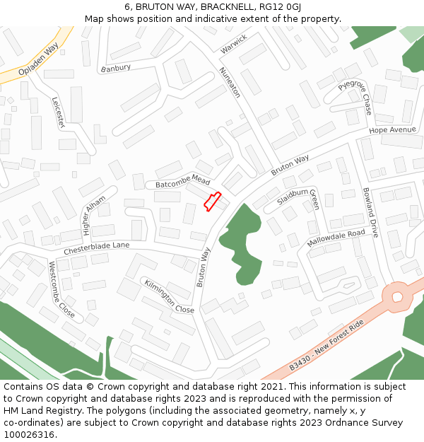 6, BRUTON WAY, BRACKNELL, RG12 0GJ: Location map and indicative extent of plot