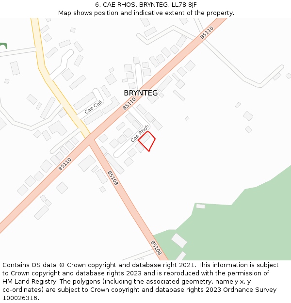 6, CAE RHOS, BRYNTEG, LL78 8JF: Location map and indicative extent of plot