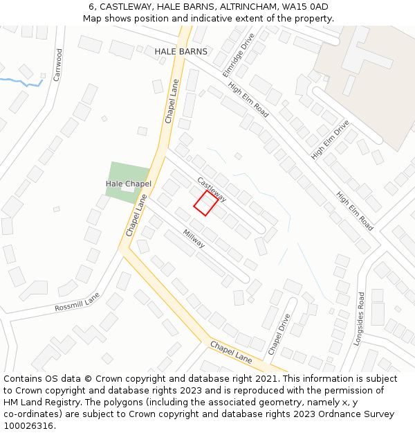 6, CASTLEWAY, HALE BARNS, ALTRINCHAM, WA15 0AD: Location map and indicative extent of plot