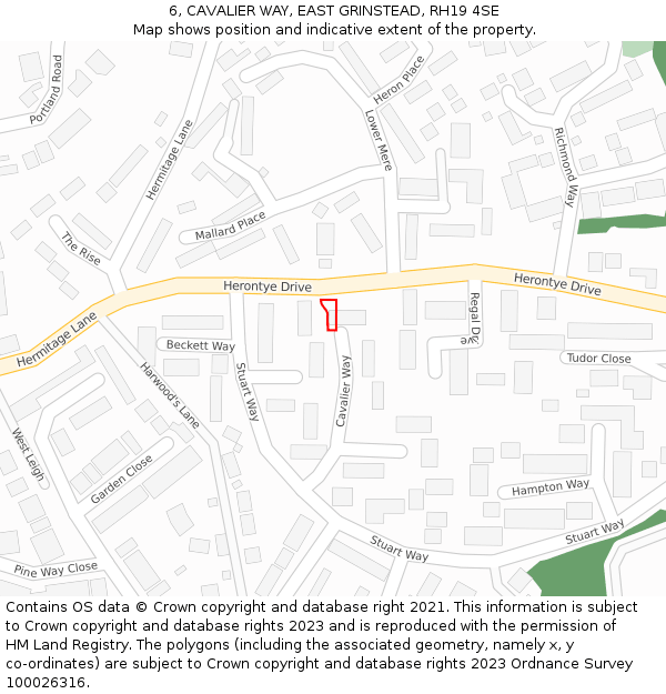 6, CAVALIER WAY, EAST GRINSTEAD, RH19 4SE: Location map and indicative extent of plot