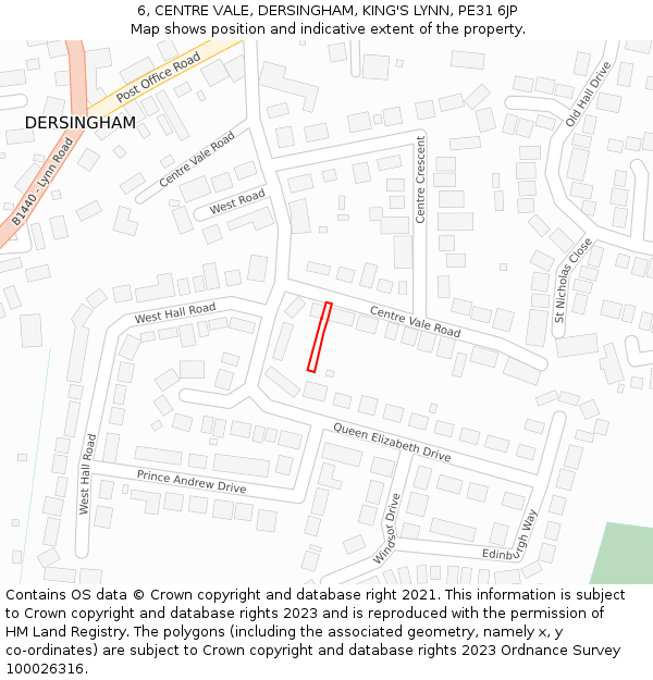 6, CENTRE VALE, DERSINGHAM, KING'S LYNN, PE31 6JP: Location map and indicative extent of plot