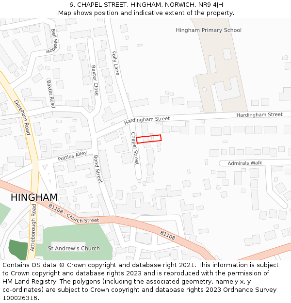 6, CHAPEL STREET, HINGHAM, NORWICH, NR9 4JH: Location map and indicative extent of plot