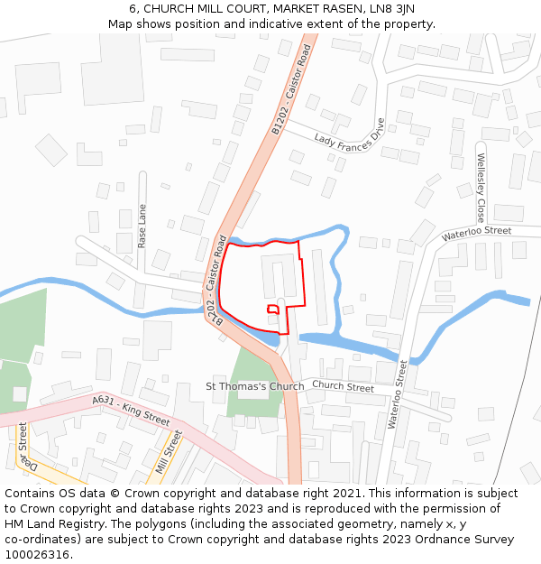 6, CHURCH MILL COURT, MARKET RASEN, LN8 3JN: Location map and indicative extent of plot
