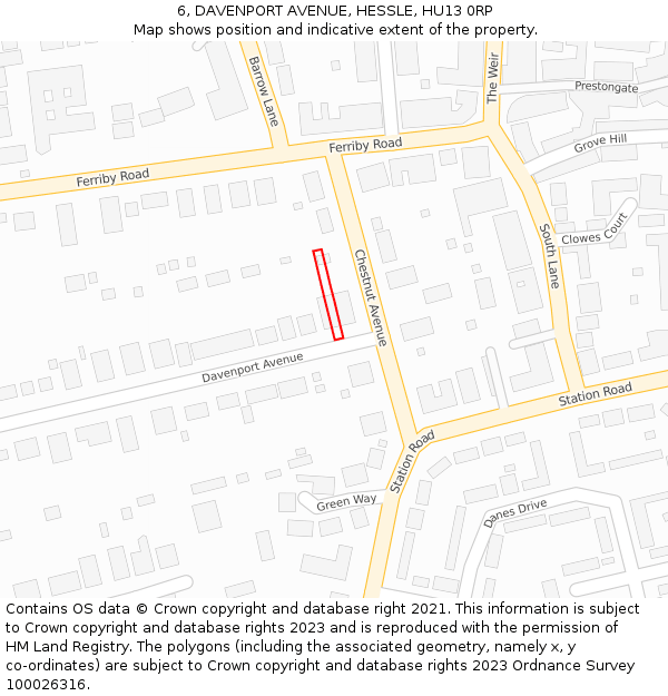 6, DAVENPORT AVENUE, HESSLE, HU13 0RP: Location map and indicative extent of plot