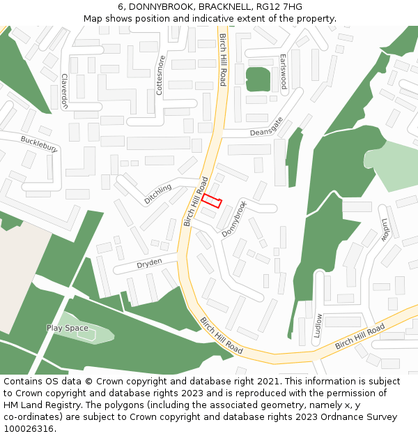 6, DONNYBROOK, BRACKNELL, RG12 7HG: Location map and indicative extent of plot