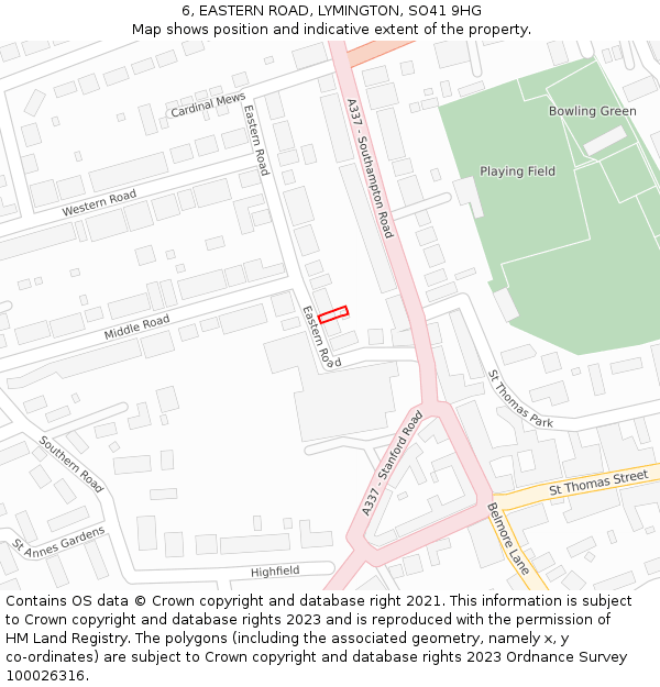 6, EASTERN ROAD, LYMINGTON, SO41 9HG: Location map and indicative extent of plot