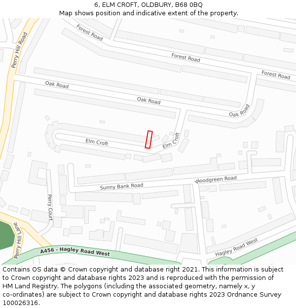 6, ELM CROFT, OLDBURY, B68 0BQ: Location map and indicative extent of plot