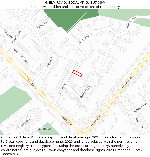 6, ELM ROAD, GODALMING, GU7 3SW: Location map and indicative extent of plot