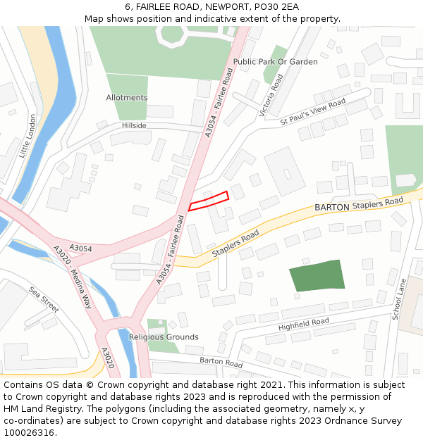 6, FAIRLEE ROAD, NEWPORT, PO30 2EA: Location map and indicative extent of plot